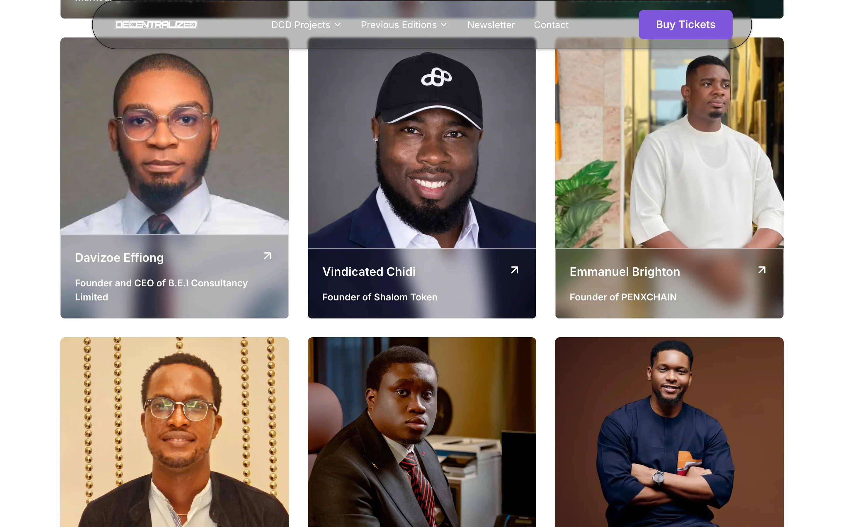 The Decentralized Nigeria speaker grid, each with their name and company