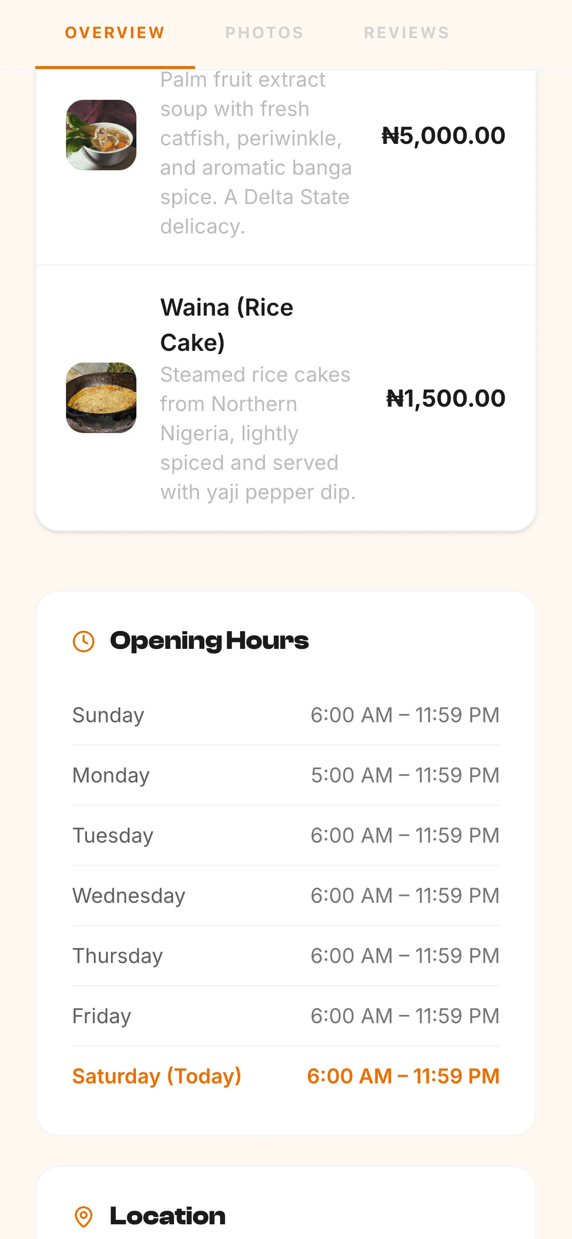 Browsing Qravit menu items with photos, descriptions and naira prices
