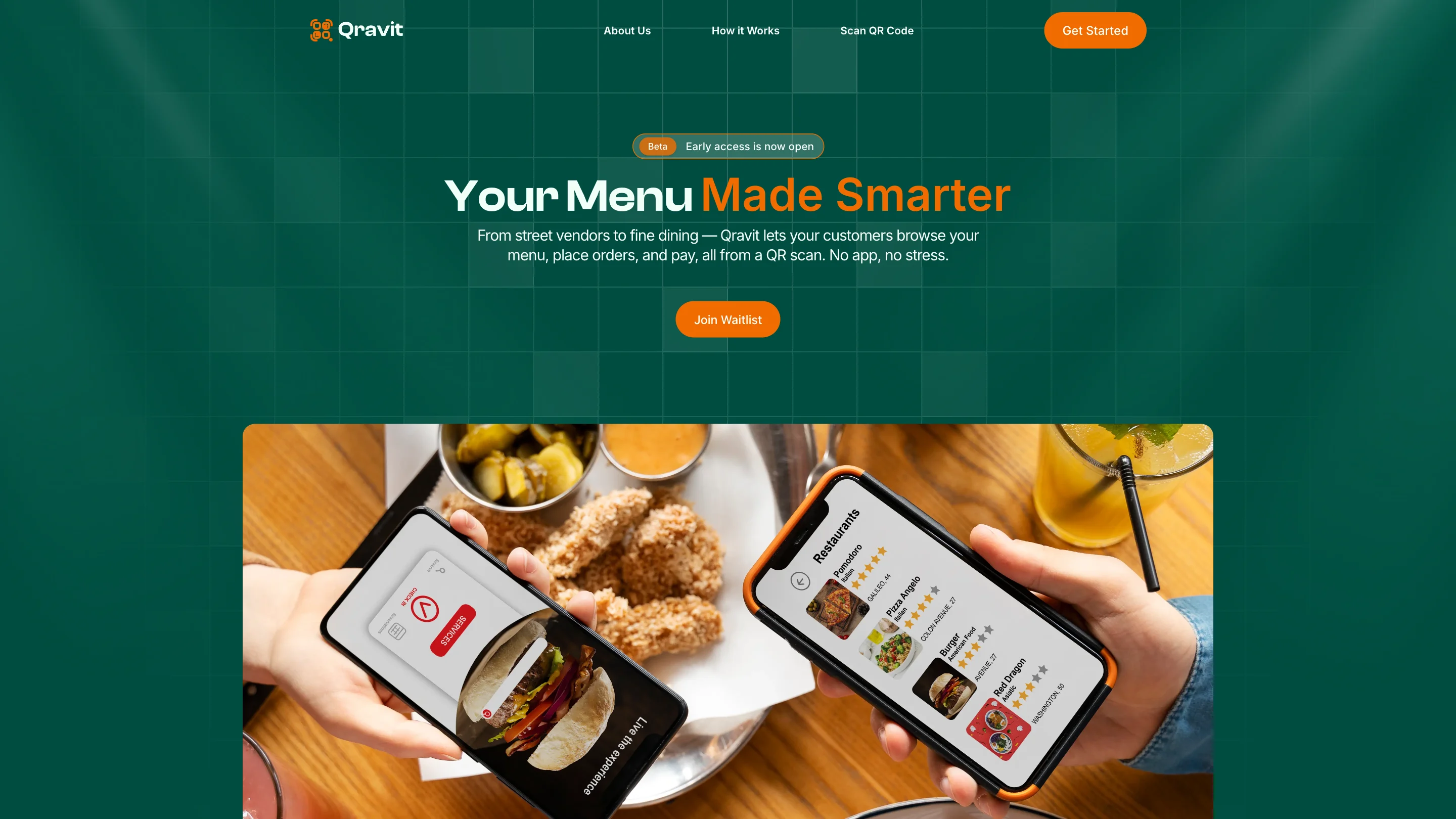 The Qravit marketing site at qravit.com