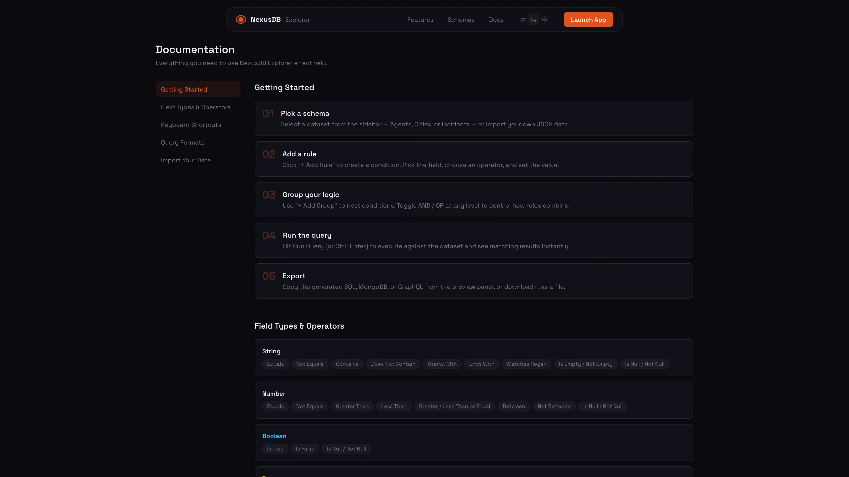 The NexusDB Explorer documentation, walking through building a query